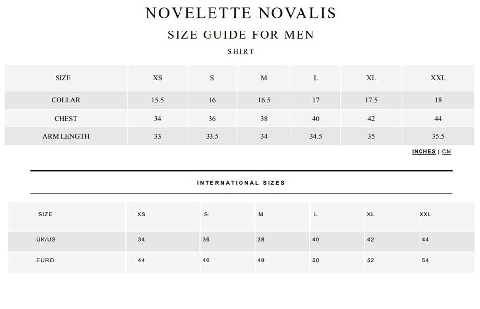 Novelette Novalis | Fashion | Measurement guide
